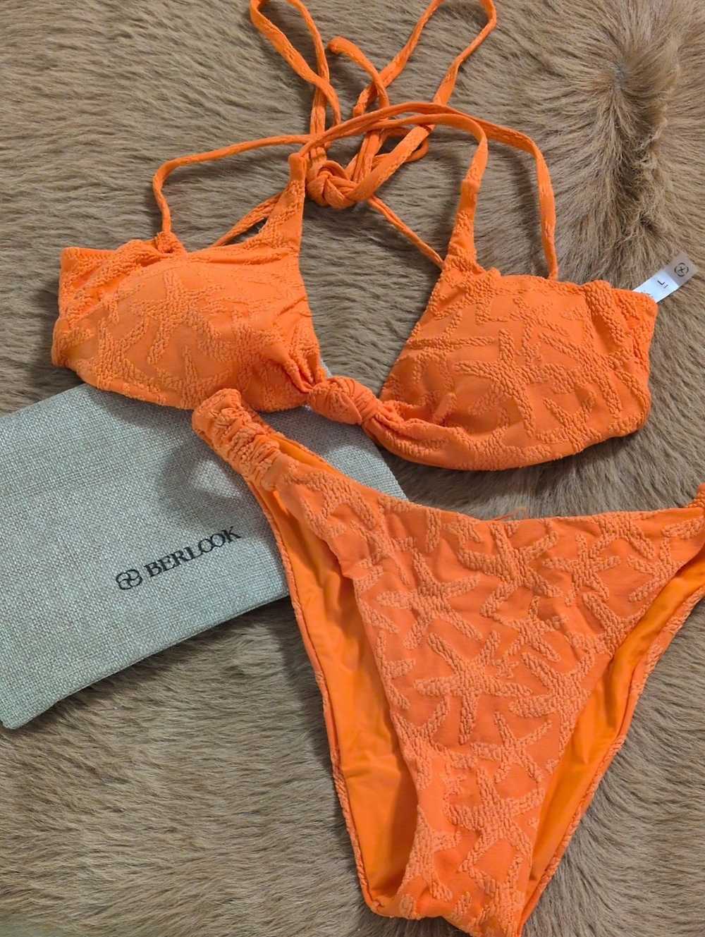 Textured Orange Tie-Back Bikini Set